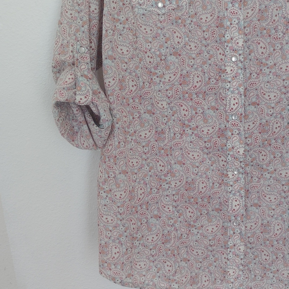 Wrangler Womens Lace Trim Pearl Snap Button Up Shirt Sz XL White Paisley Western - Picture 4 of 6
